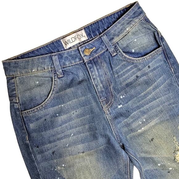 WILDFOX Relaxed Loose Baggy Crop Boyfriend Jeans Paint Splatter Size 24 - Picture 8 of 13
